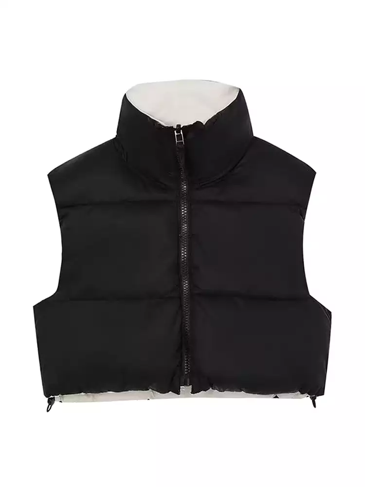 2023 new winter reversible Vest women turtleneck sleeveless cotton padded coat vest