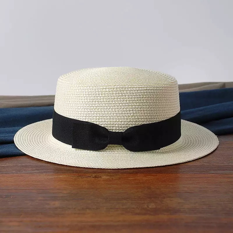 2023 simple Summer Parent-child Beach Hat Female Casual Panama Hat Lady Brand Women Flat brim Bowknot Straw cap girls Sun Hat