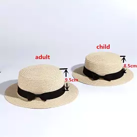 2023 simple Summer Parent-child Beach Hat Female Casual Panama Hat Lady Brand Women Flat brim Bowknot Straw cap girls Sun Hat