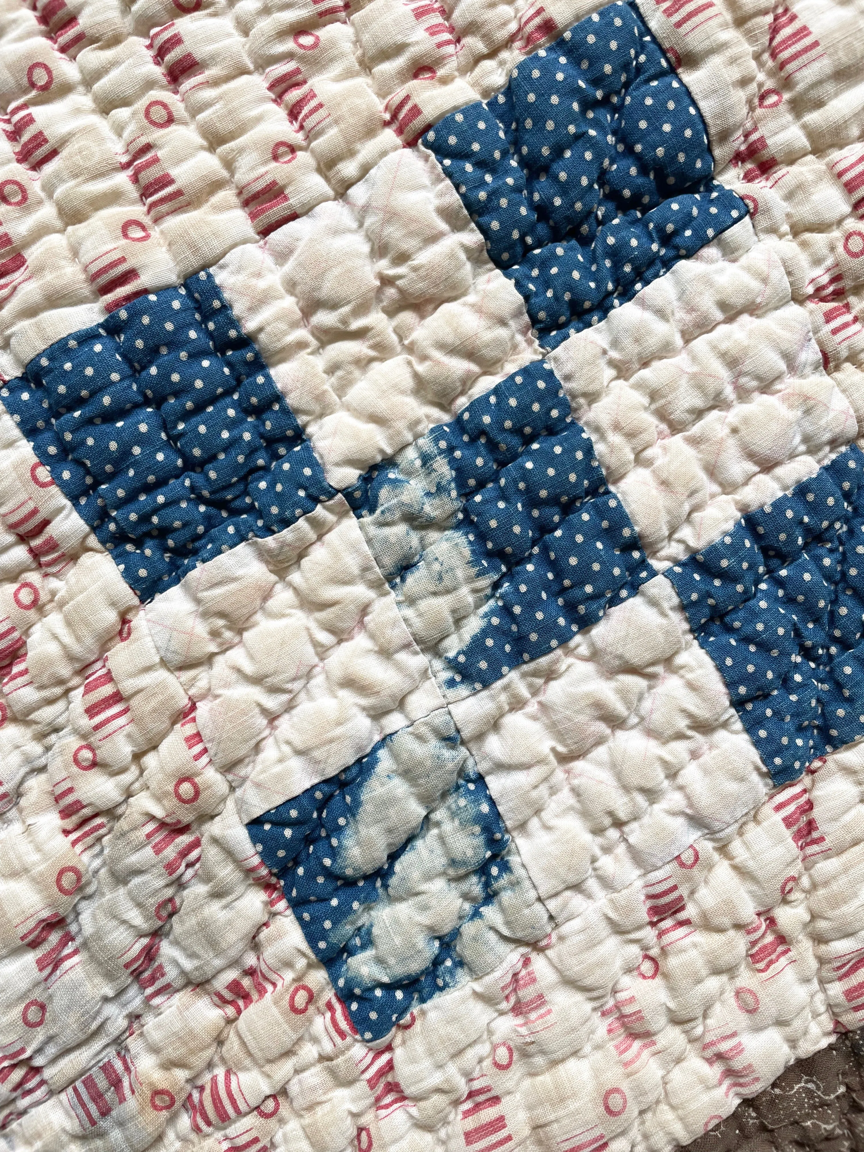 Antique 1880s Calico Nine Patch Quilt