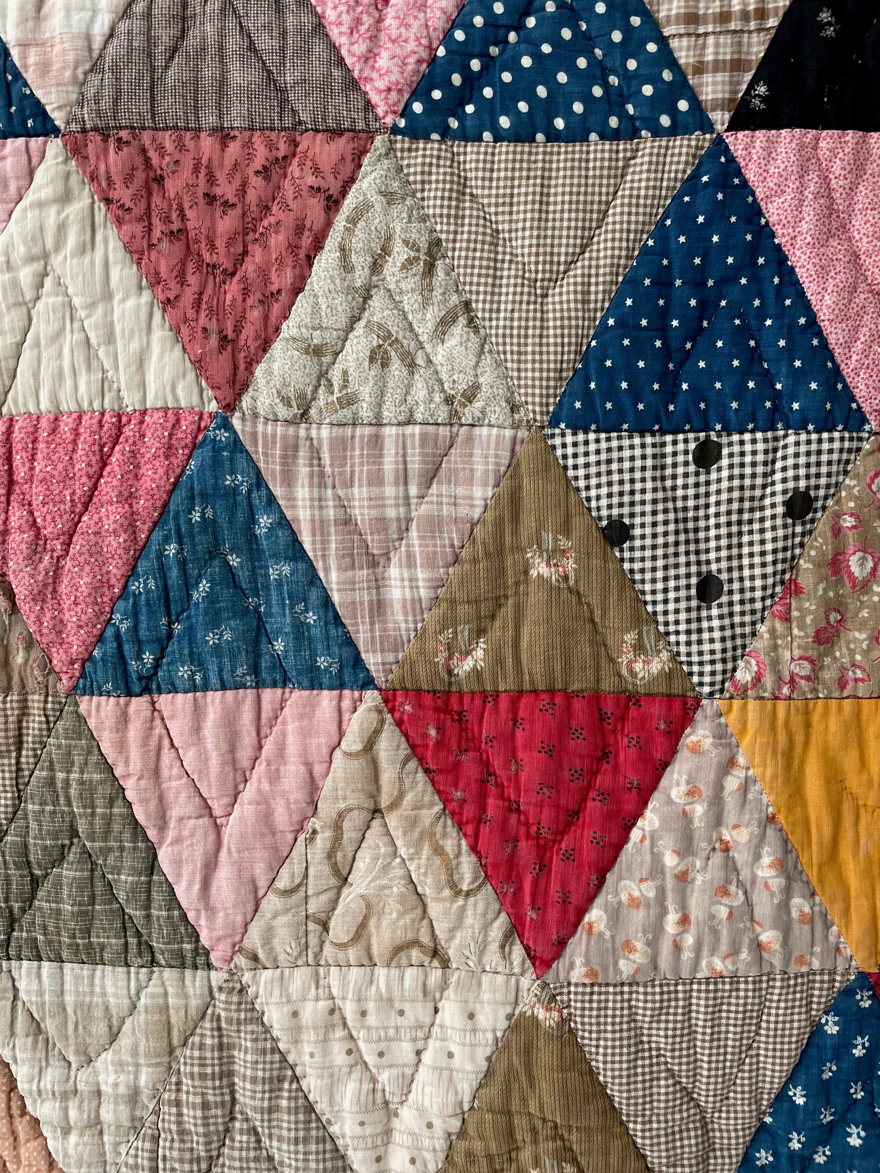 Antique 1880s Calico Triangles Quilt