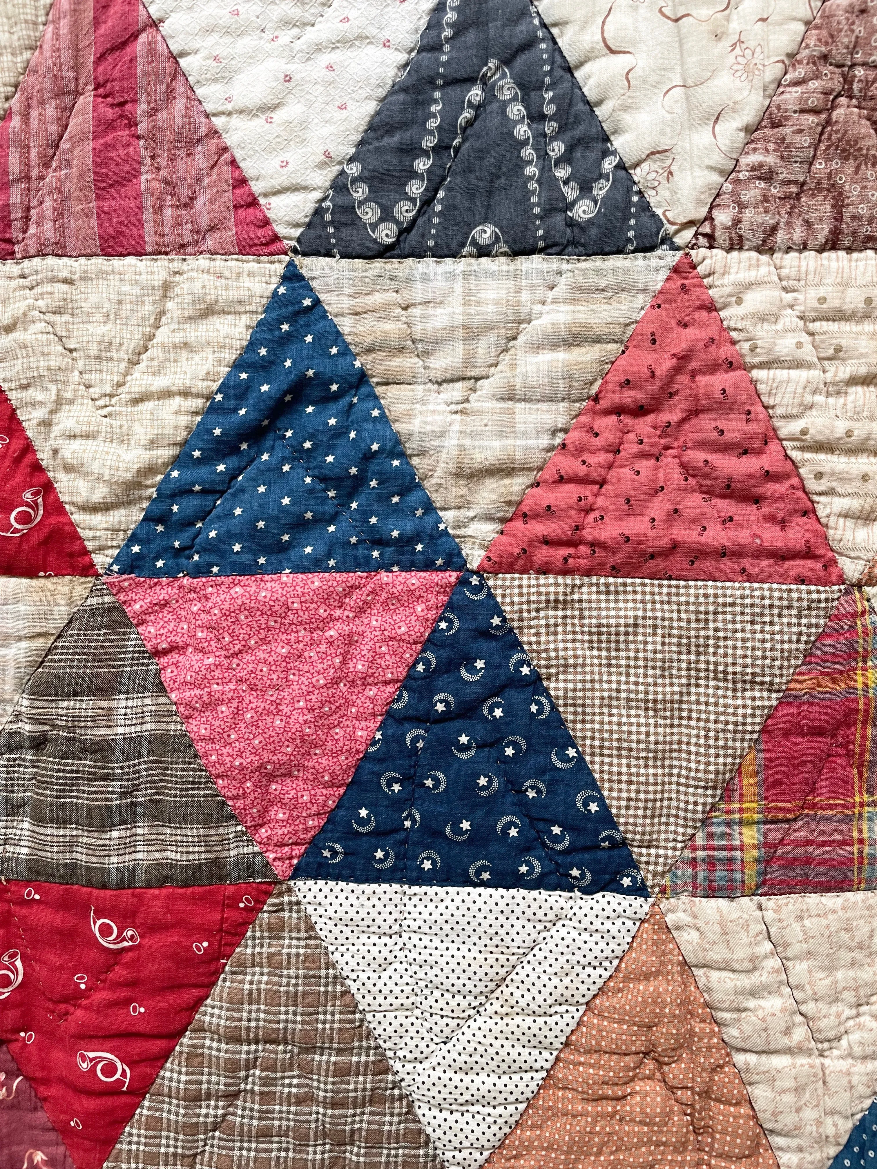 Antique 1880s Calico Triangles Quilt