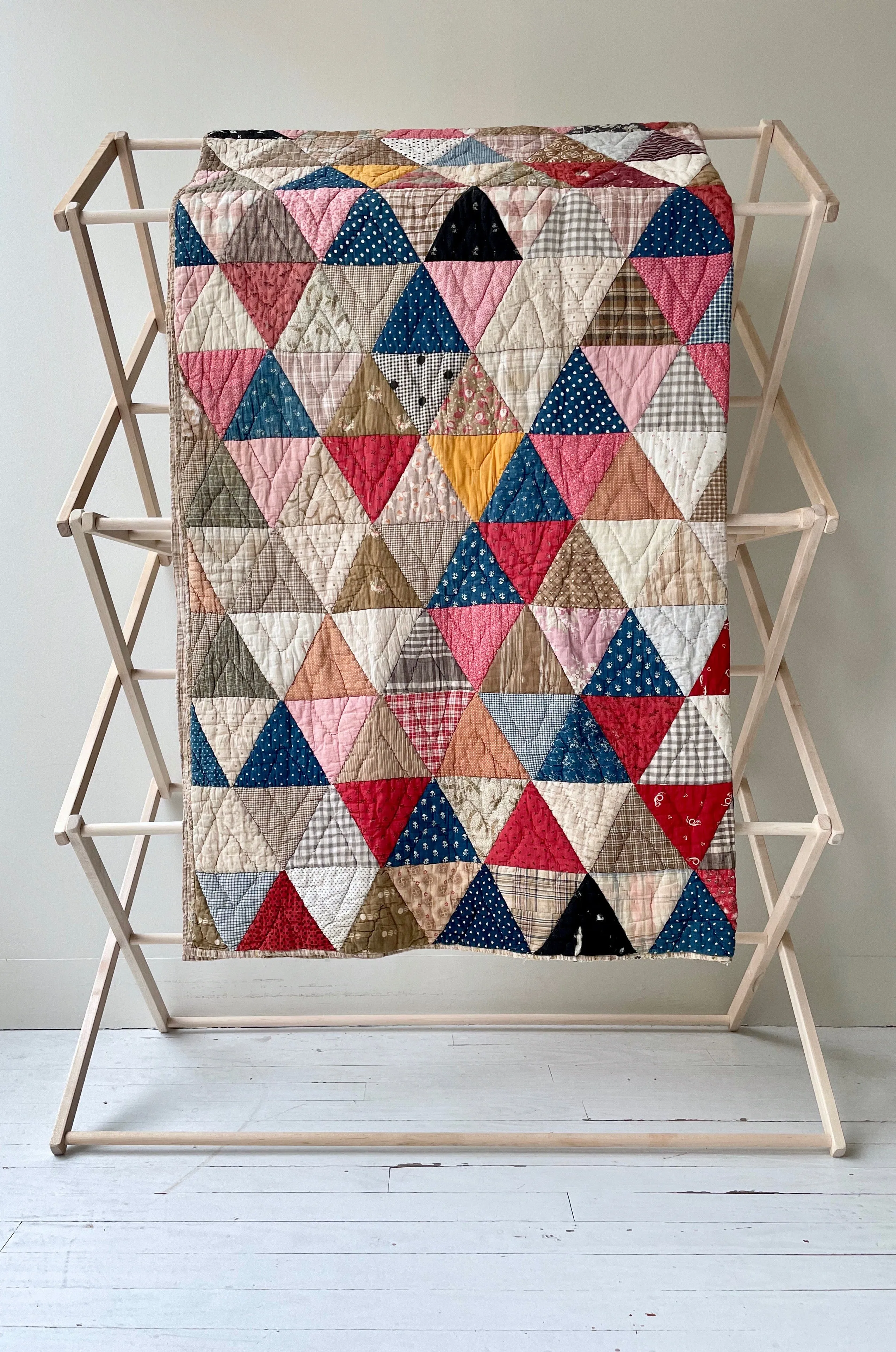 Antique 1880s Calico Triangles Quilt