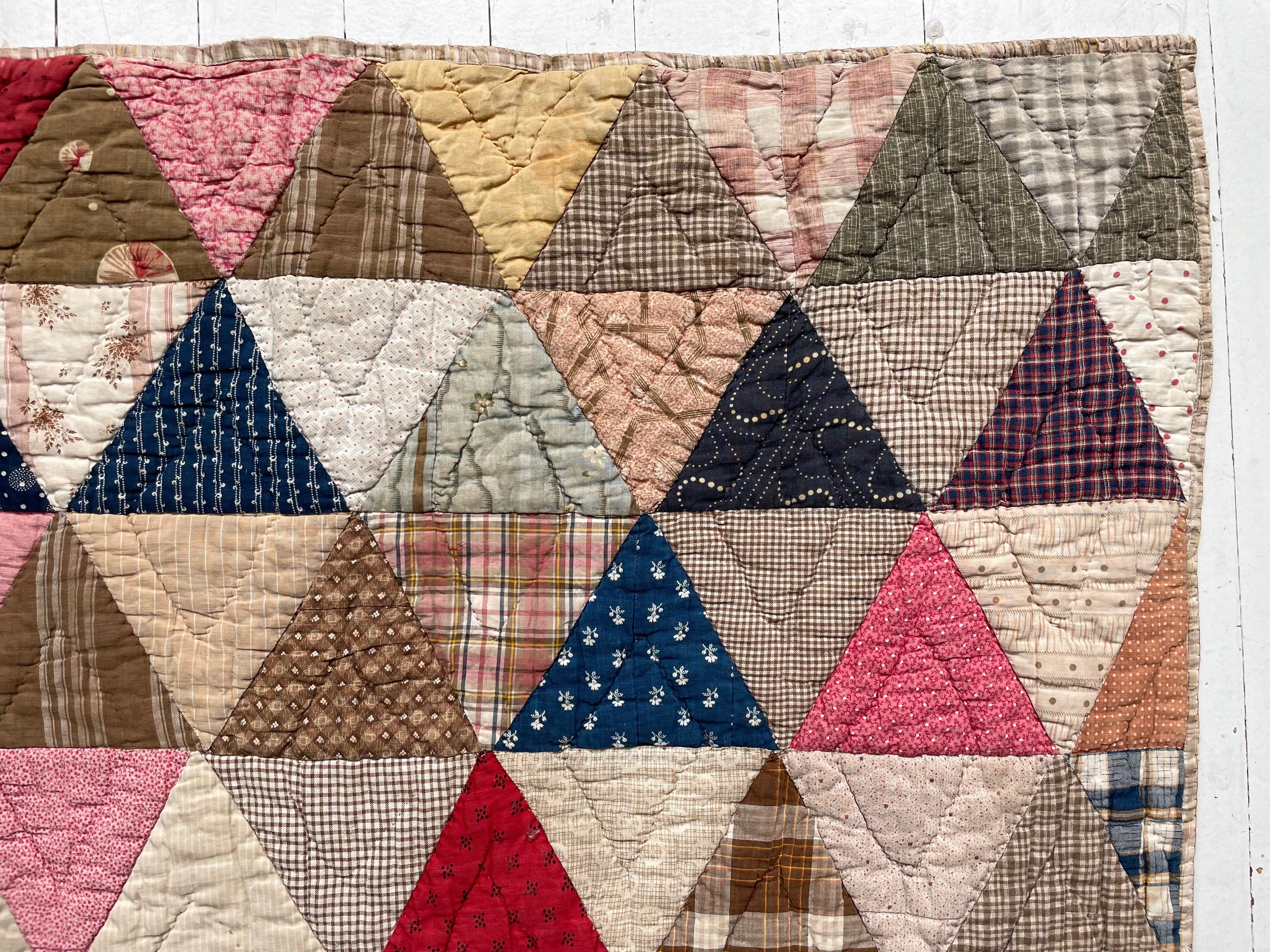 Antique 1880s Calico Triangles Quilt