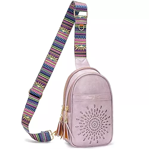 APHISON Small Sling Bag Fanny Packs Cell Phone Purse Vegan Leather Crossbody Bags for Women Chest Bag with Adjustable Strap Purp