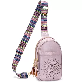 APHISON Small Sling Bag Fanny Packs Cell Phone Purse Vegan Leather Crossbody Bags for Women Chest Bag with Adjustable Strap Purp