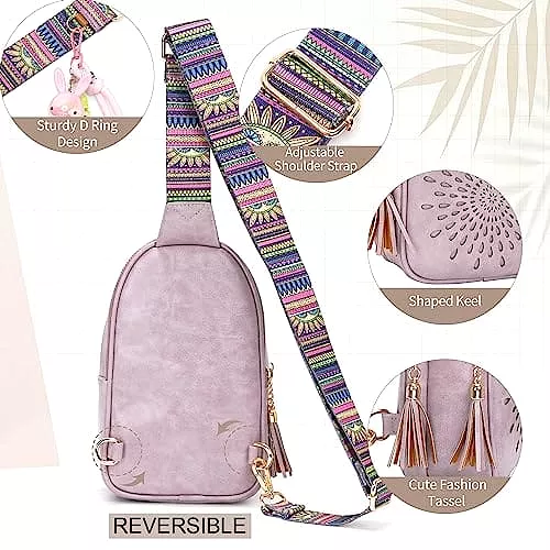 APHISON Small Sling Bag Fanny Packs Cell Phone Purse Vegan Leather Crossbody Bags for Women Chest Bag with Adjustable Strap Purp