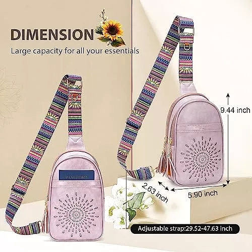 APHISON Small Sling Bag Fanny Packs Cell Phone Purse Vegan Leather Crossbody Bags for Women Chest Bag with Adjustable Strap Purp