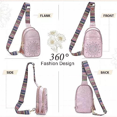 APHISON Small Sling Bag Fanny Packs Cell Phone Purse Vegan Leather Crossbody Bags for Women Chest Bag with Adjustable Strap Purp