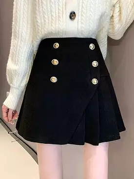 Ashoreshop Womens Shorts Shirts Women Black Button Up Casual Zipper Fly Woolen Shorts Skirts