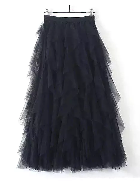 Asymmetrical Layered Swing Tulle Maxi Skirt for Women