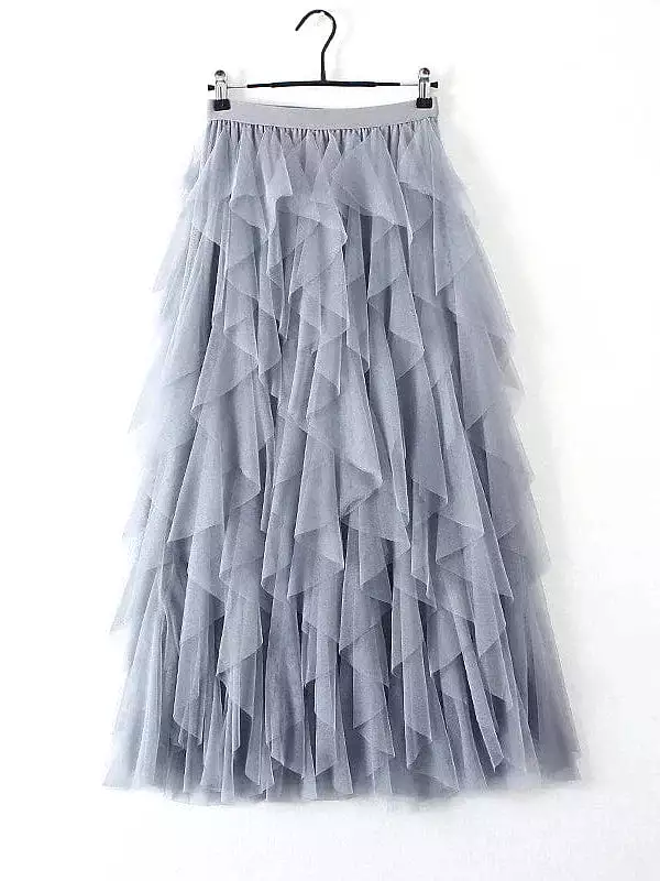 Asymmetrical Layered Swing Tulle Maxi Skirt for Women