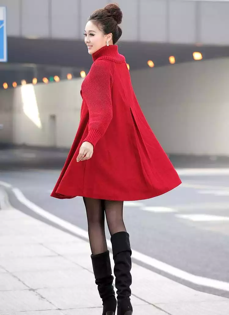 Autumn and Winter New Women's Mid length Loose Woolen Coat Cloak Woolen Windbreaker Coat B-27860