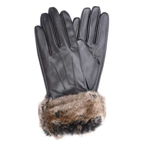 Barbour Fur Trim Leather Gloves LGL0043 Dark Brown