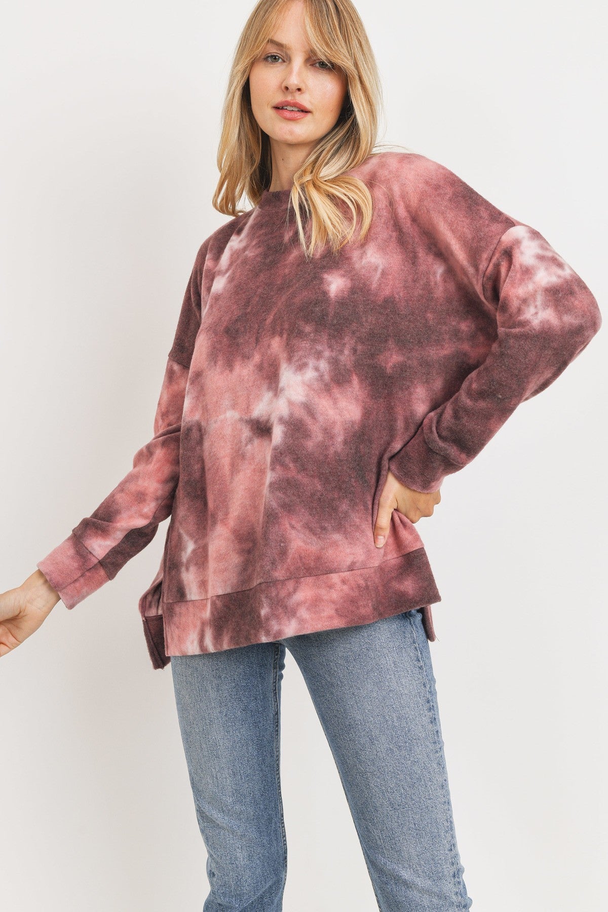 Baz Apparel Women's Tie Dye Brushed Knit Tunic Top