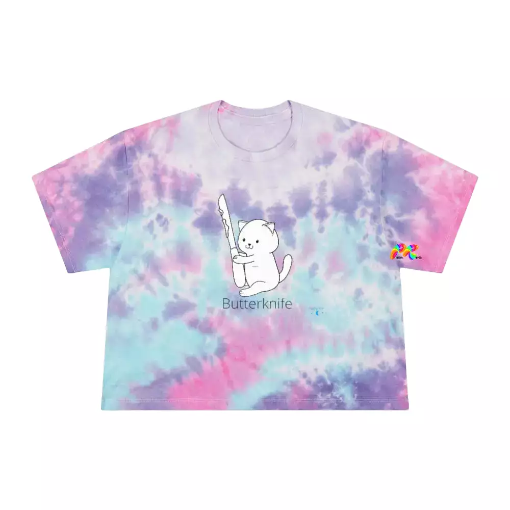 Butterknife Cat Tie-Dye Crop T-Shirt