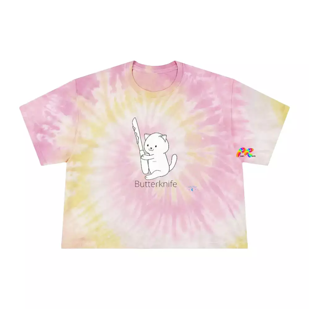 Butterknife Cat Tie-Dye Crop T-Shirt