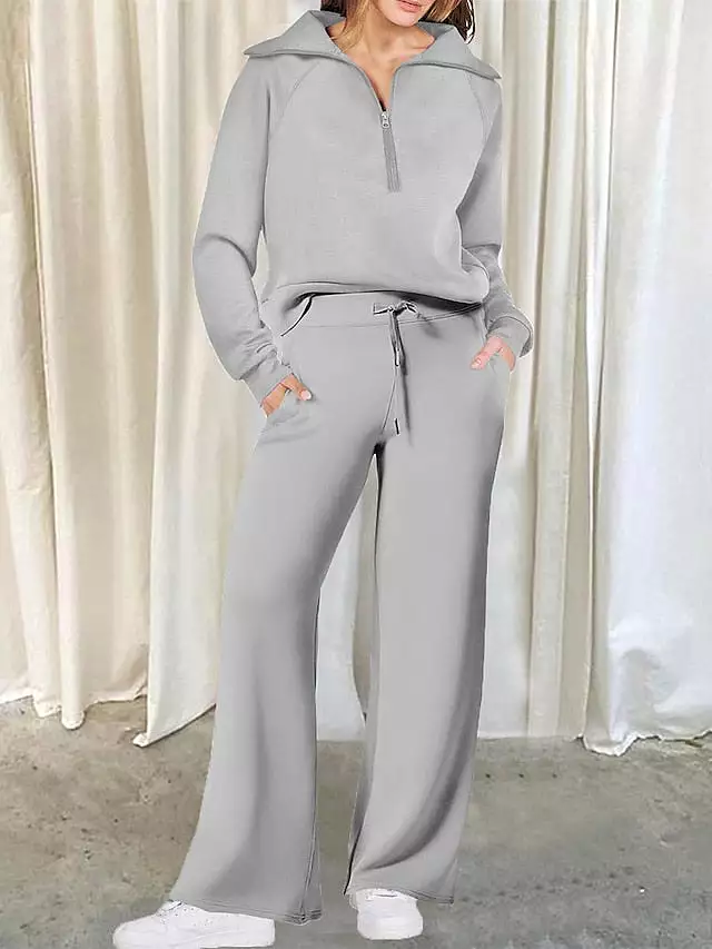 Chic Lapel Long Sleeve Loungewear Set for Women with Pant Pocket