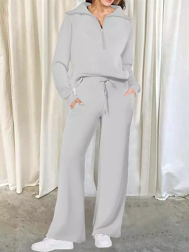 Chic Lapel Long Sleeve Loungewear Set for Women with Pant Pocket