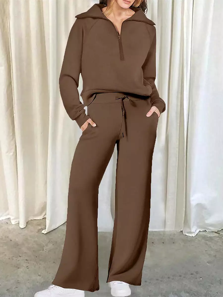 Chic Lapel Long Sleeve Loungewear Set for Women with Pant Pocket