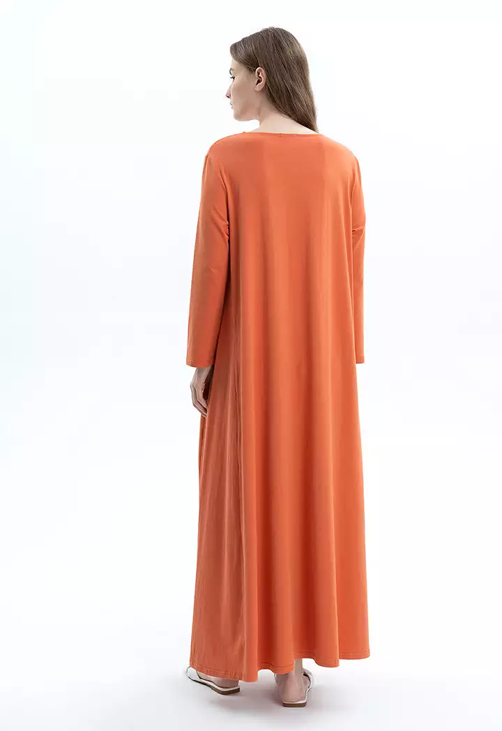 Classic Round Neck Solid Maxi Dress