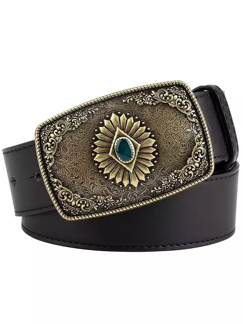 Cowgirl Belt Flower Alloy Buckle Belt Women Men Punk Belt Jeans