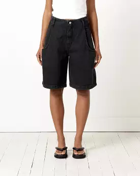 Cut-Out Pocket Denim Shorts in Black