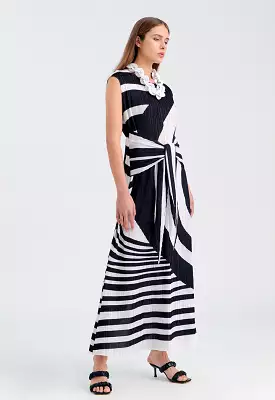 Electric Pleated Dress with Self Tie