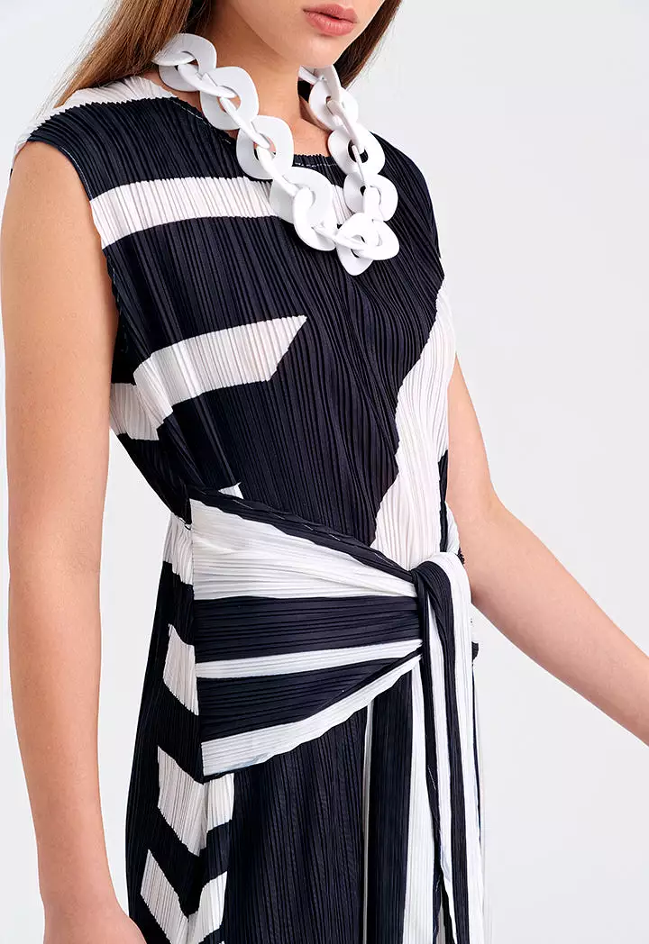 Electric Pleated Dress with Self Tie