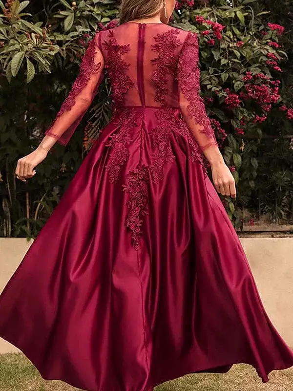 Elegant Red Lace Maxi Dress for Women - Perfect for Winter Events and Valentine's Day