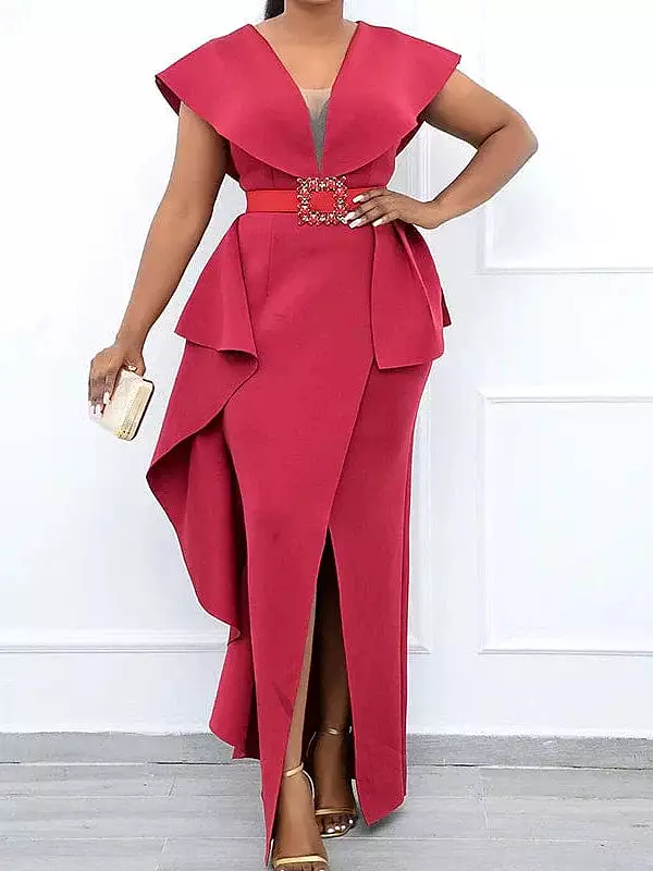 Elegant V-Neck Maxi Party Dress for Plus Size Women