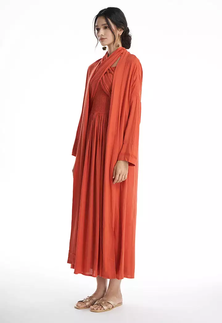 Embroider Striped Open Maxi Abaya