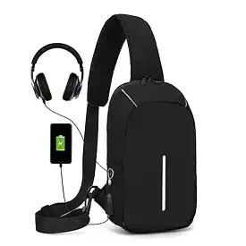 Fashion men outdoor sports fitness cross-body bag lightweight USB charging waist bag custom chest bag with earphone hole S334447