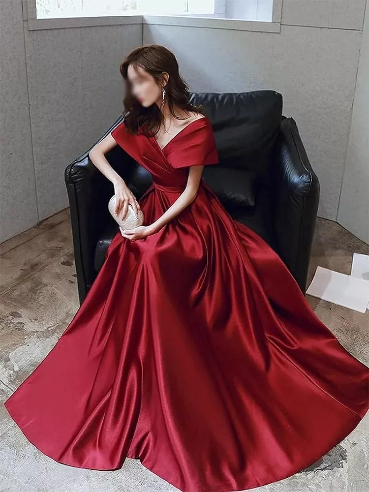 Fashion V-Neck Prom Gown Cap-Sleeve Party Robe Long Dress B-75591 S