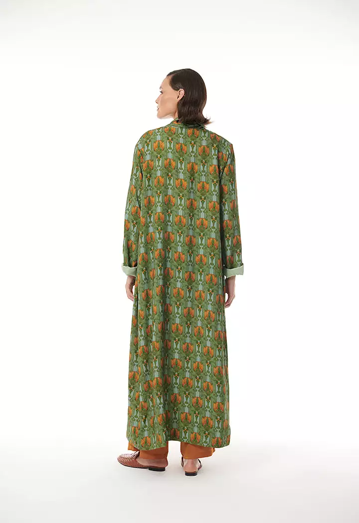 Flower and Leaf Printed Maxi Open Abaya