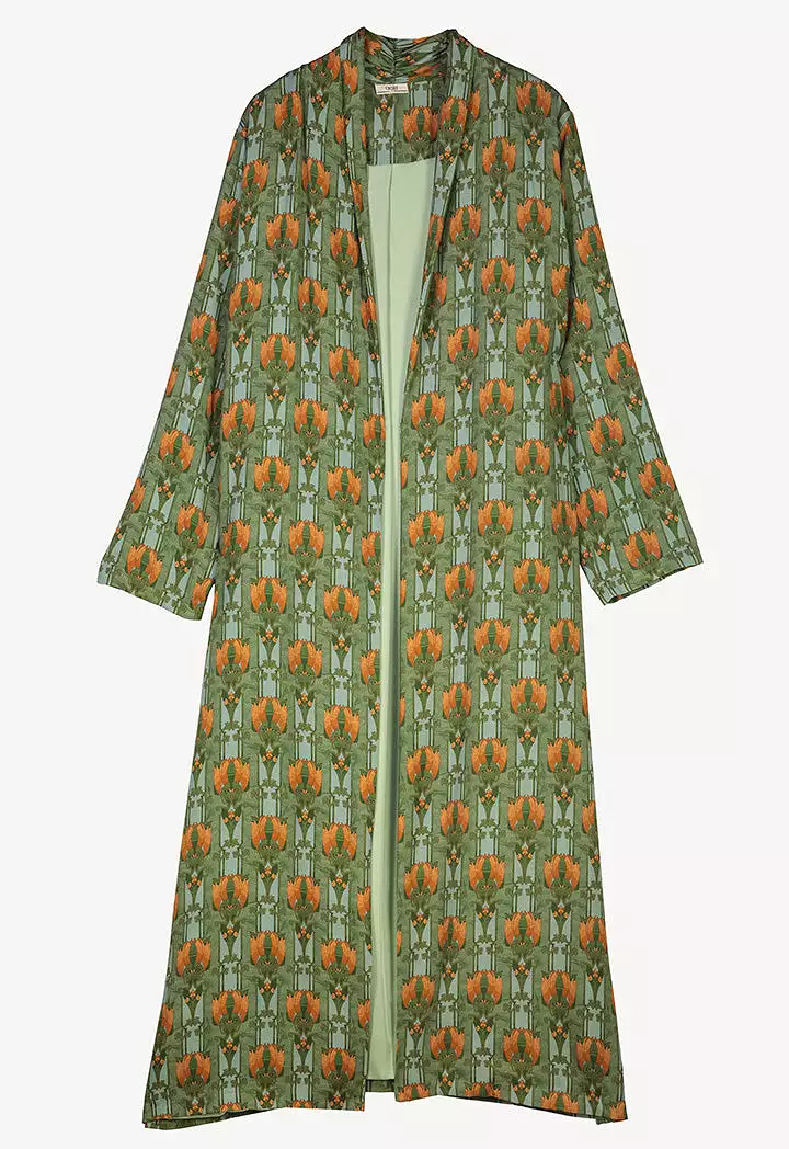 Flower and Leaf Printed Maxi Open Abaya