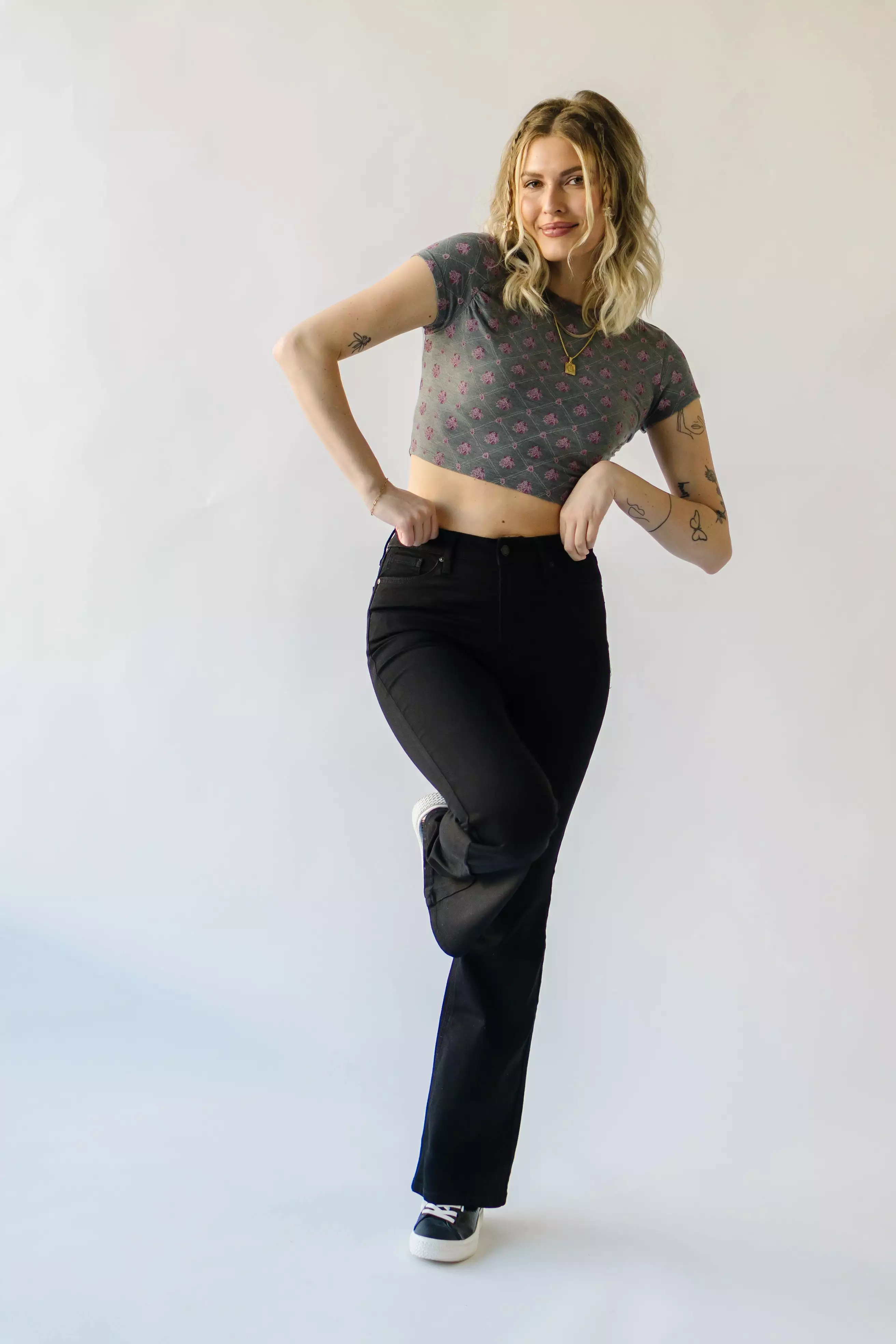 Free People: Mix it Up Baby Tee in Charcoal Combo