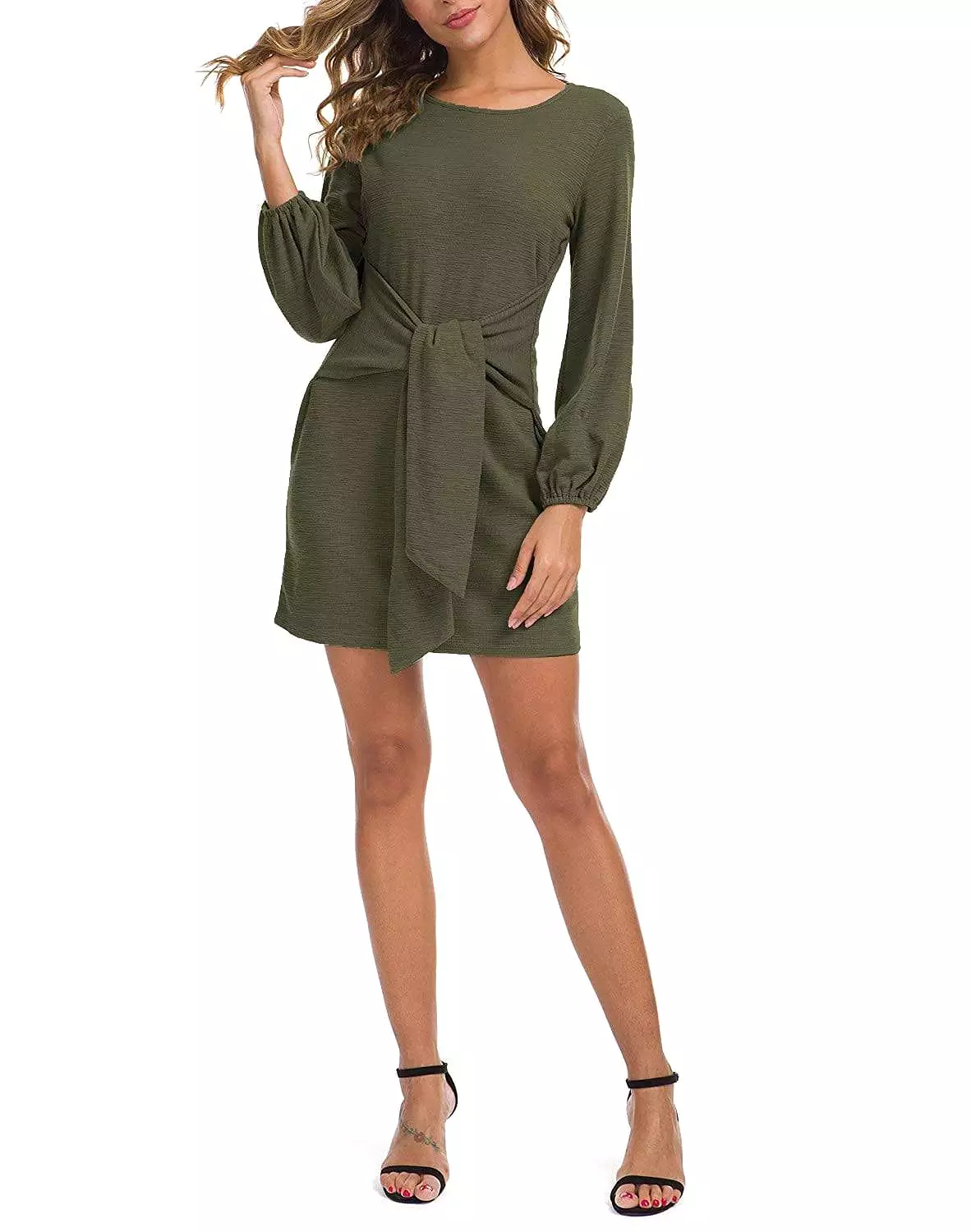 Haute Edition Women's Long Sleeve Tie Waist Casual Dress