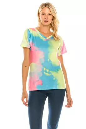 Haute Edition Women's V Neck Tie Dye Prints Tee