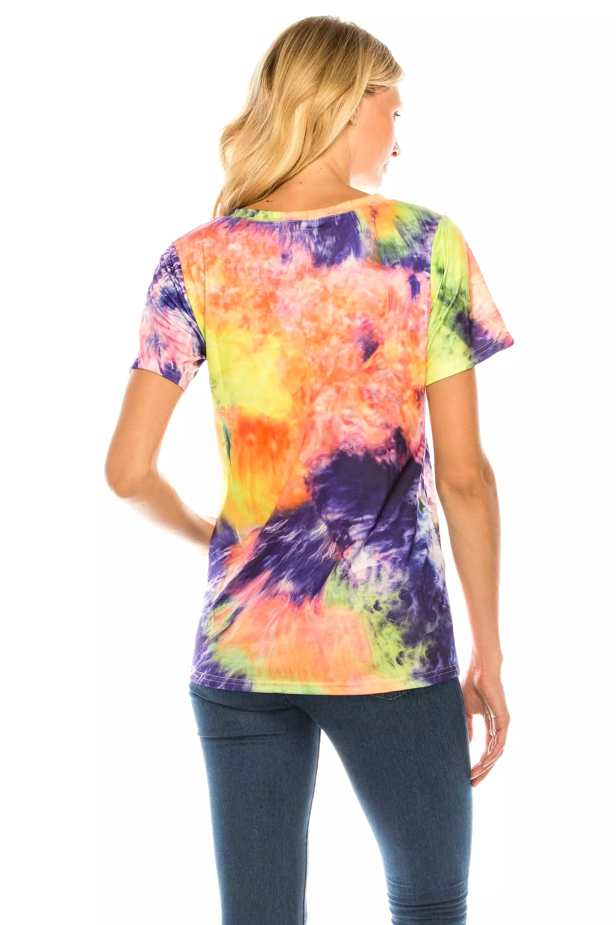 Haute Edition Women's V Neck Tie Dye Prints Tee