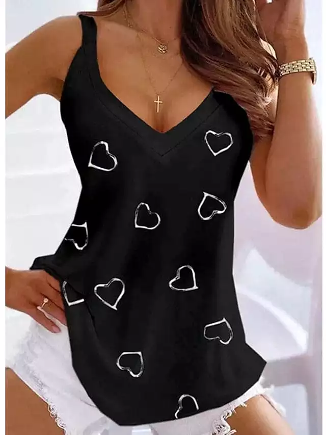 Heart Print Sleeveless Tank Top for Women - Versatile Summer Casual Wear