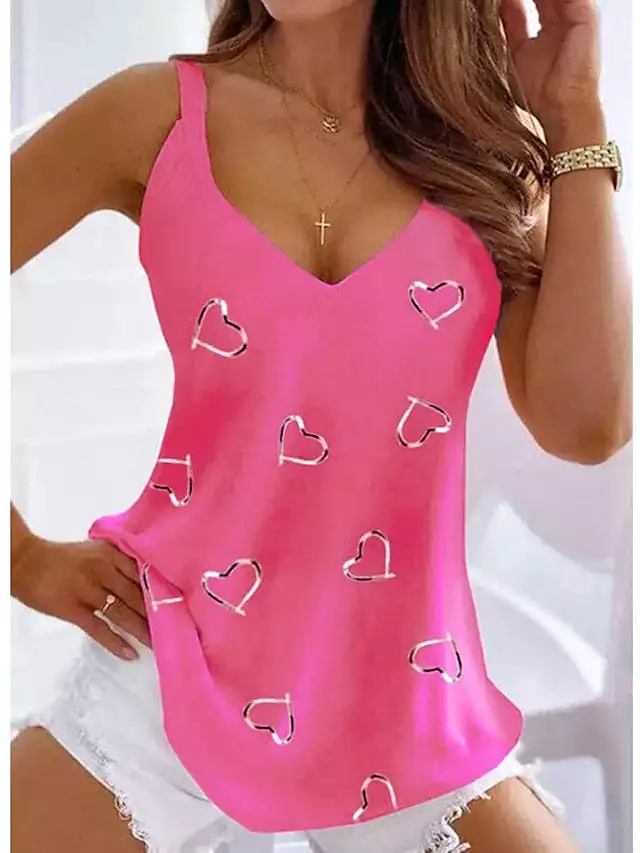 Heart Print Sleeveless Tank Top for Women - Versatile Summer Casual Wear