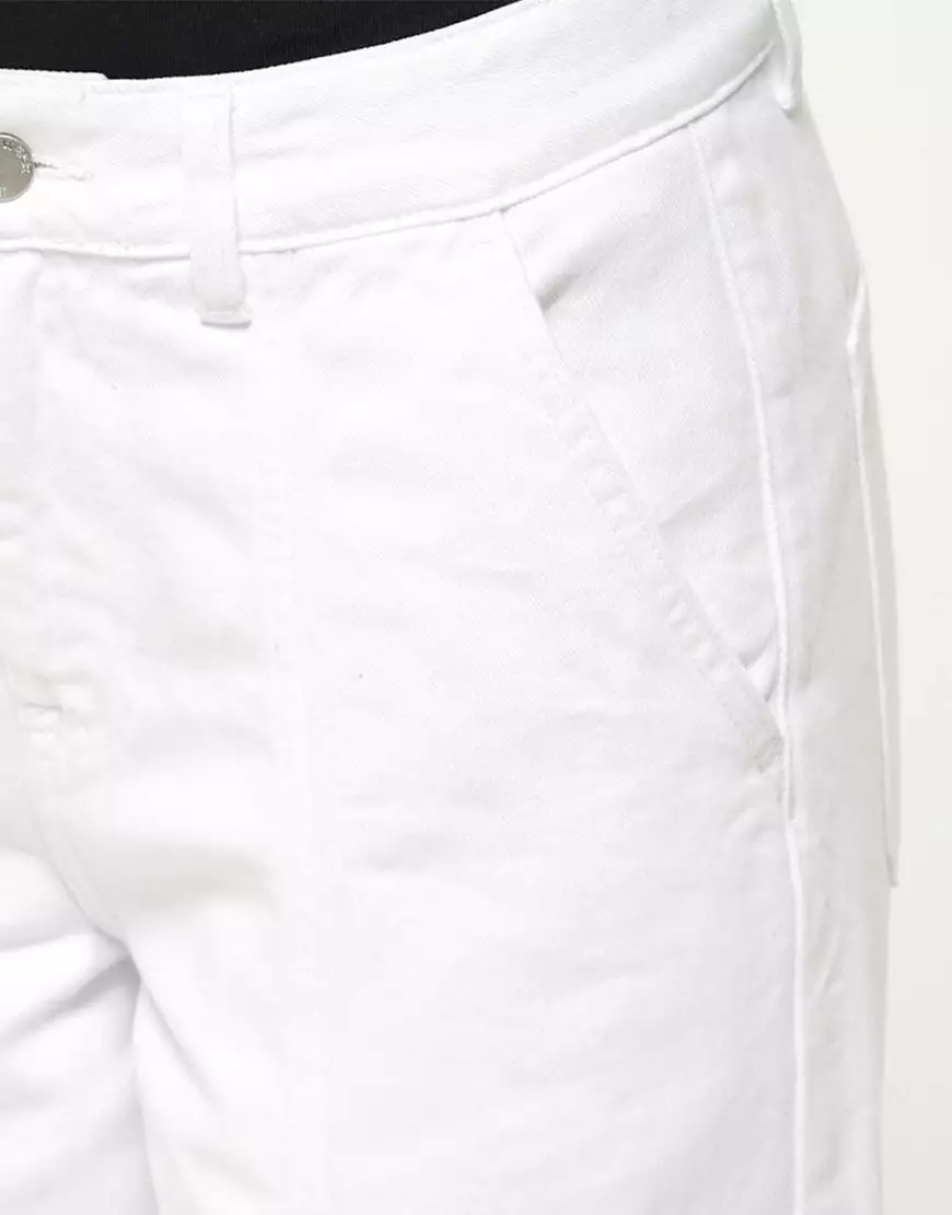 High Rise Wide Leg Cargo Jeans White