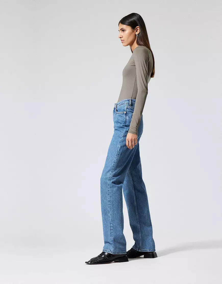 High Straight Jeans Stone Wash