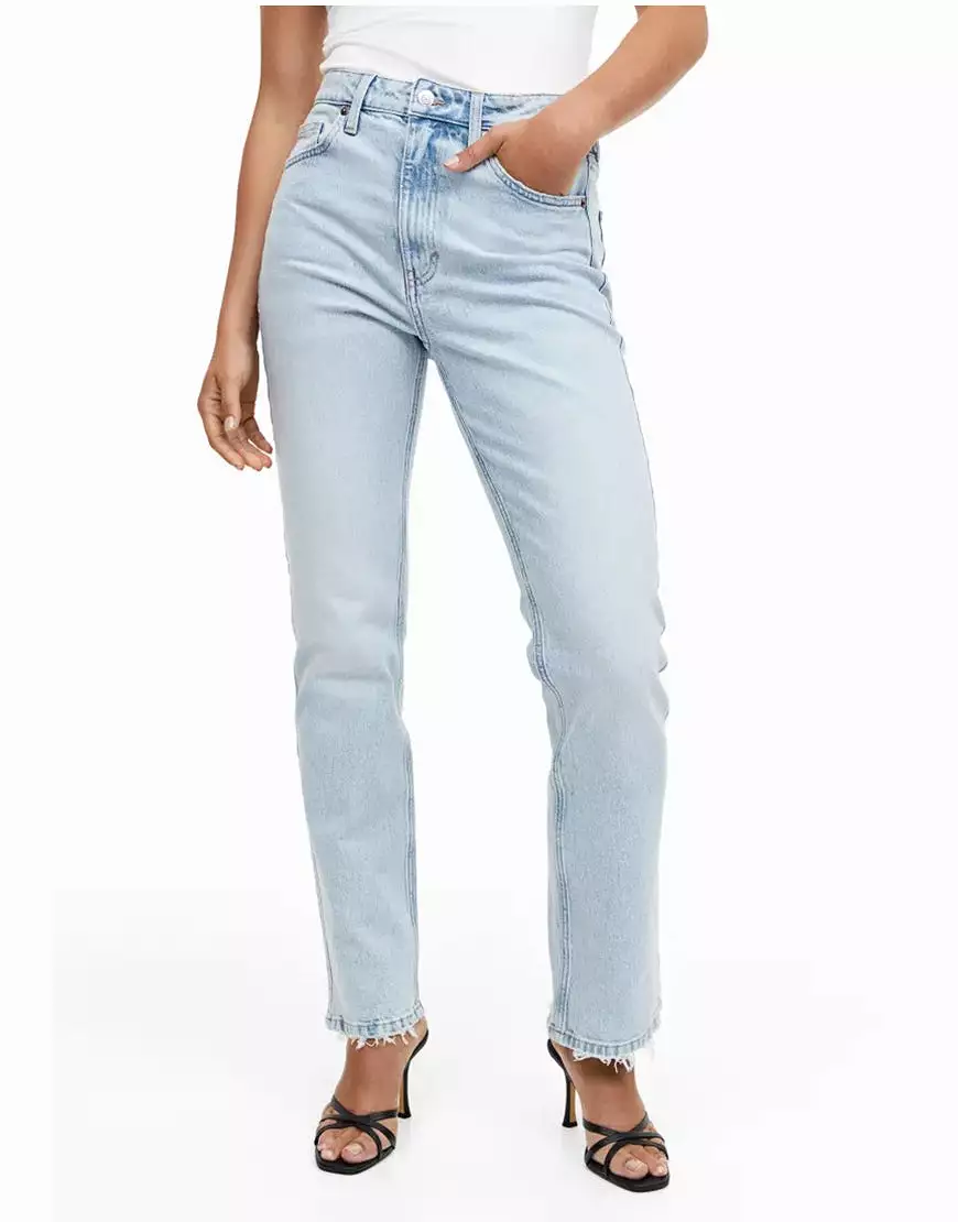 HM High Rise Straight Fit Jeans Light Blue