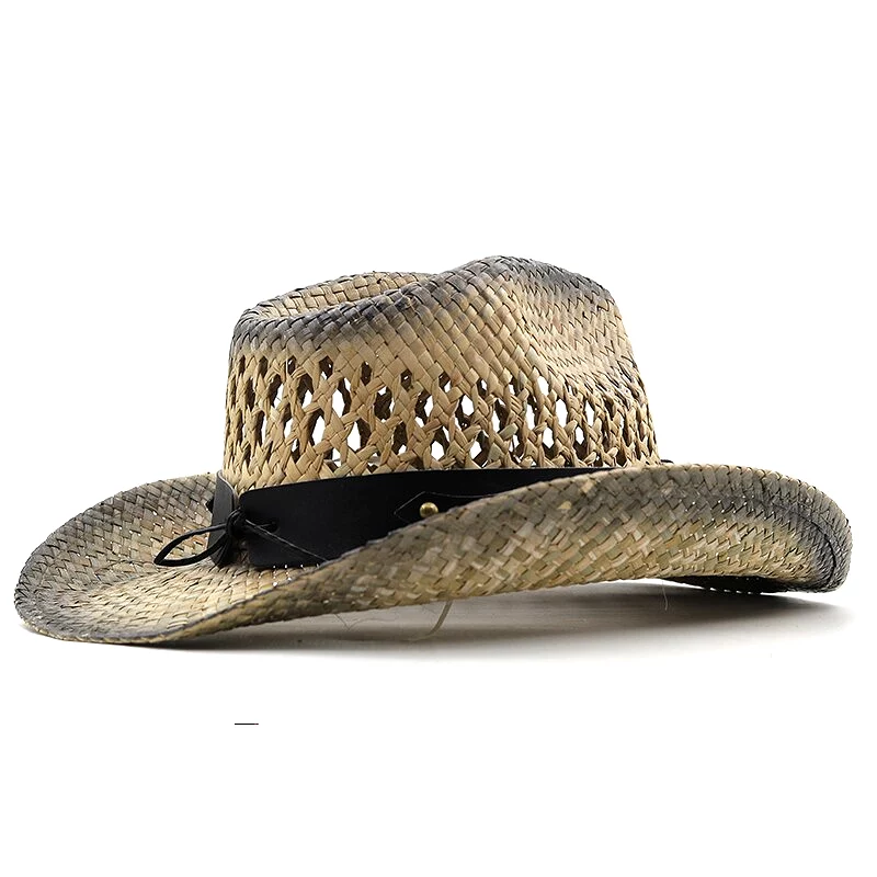 Hollow straw hat Straw Cowboy Hats Western Beach Felt Sunhats Party Cap for Man Women 3colors summer jazz straw hat