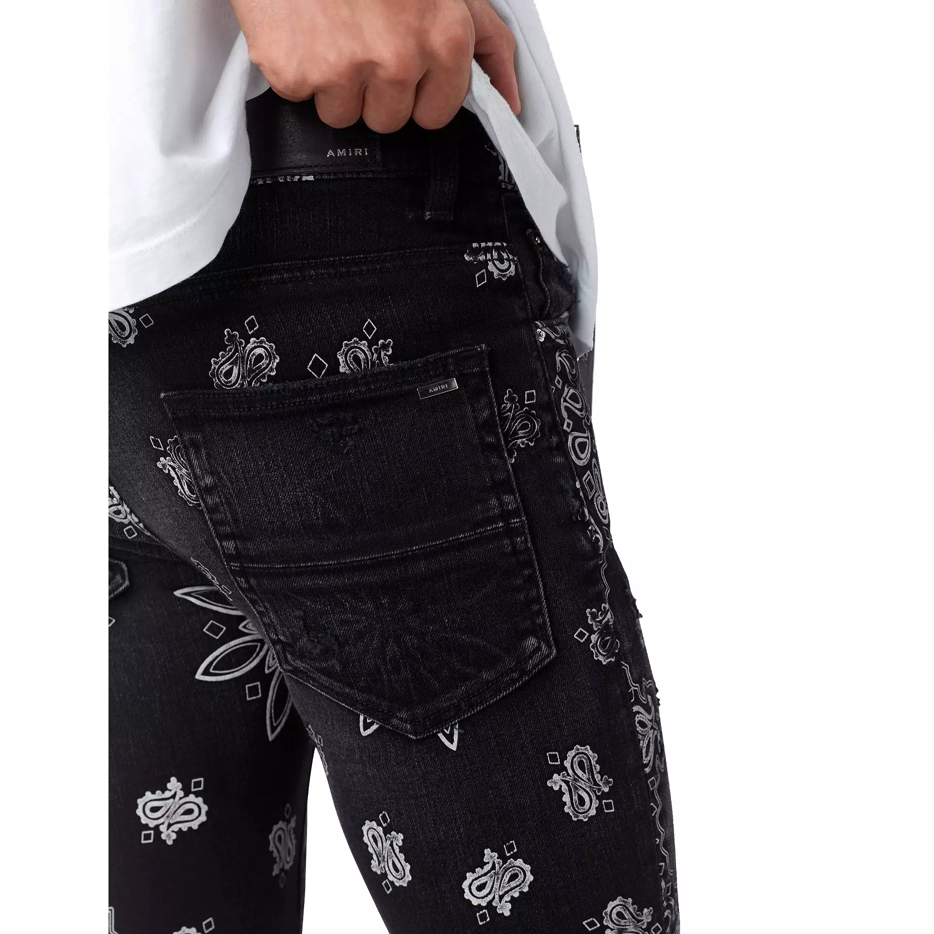 Jeans Amiri con bandana floccata e paisley