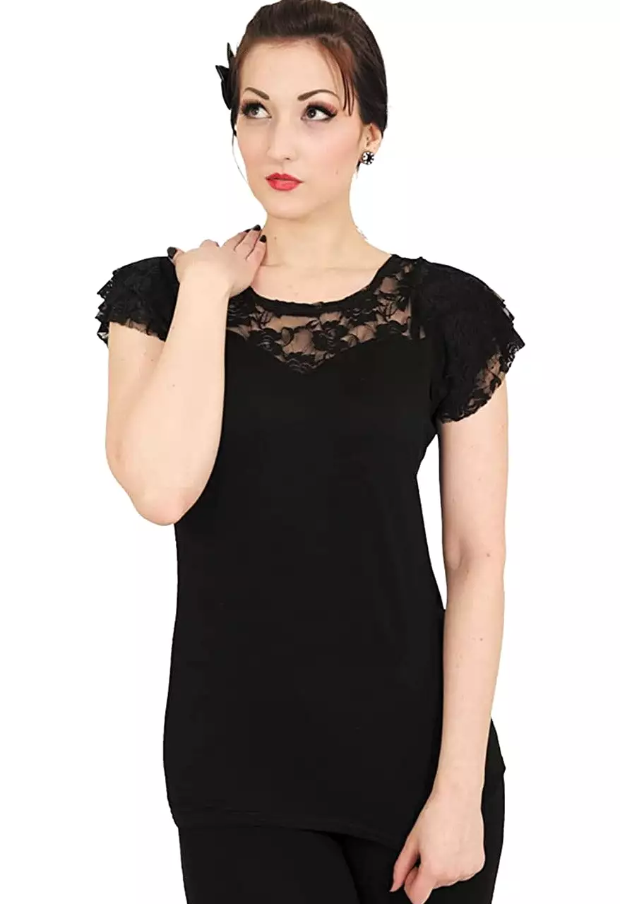 Lace Layered Cap Sleeve Top Black