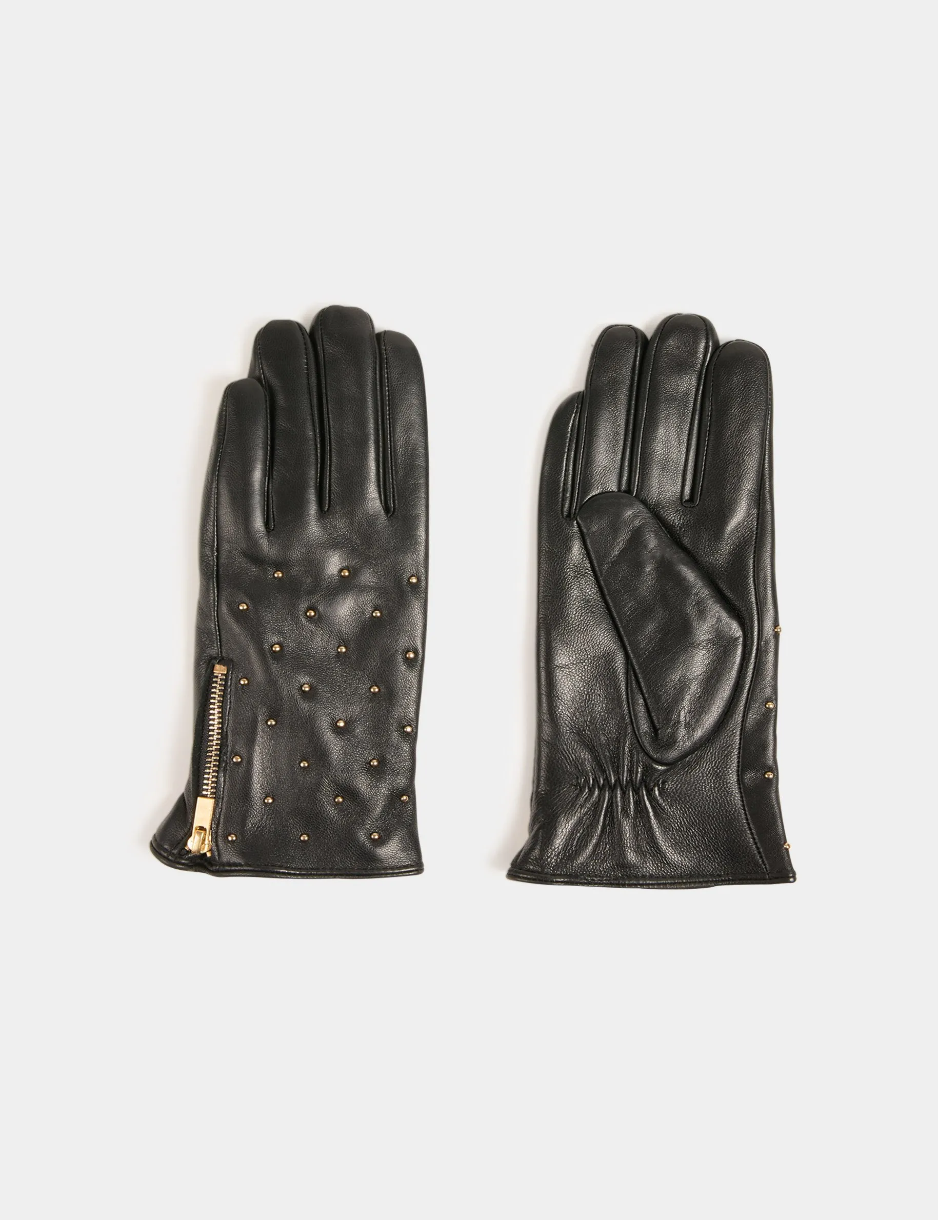 Leather gloves with studs black women