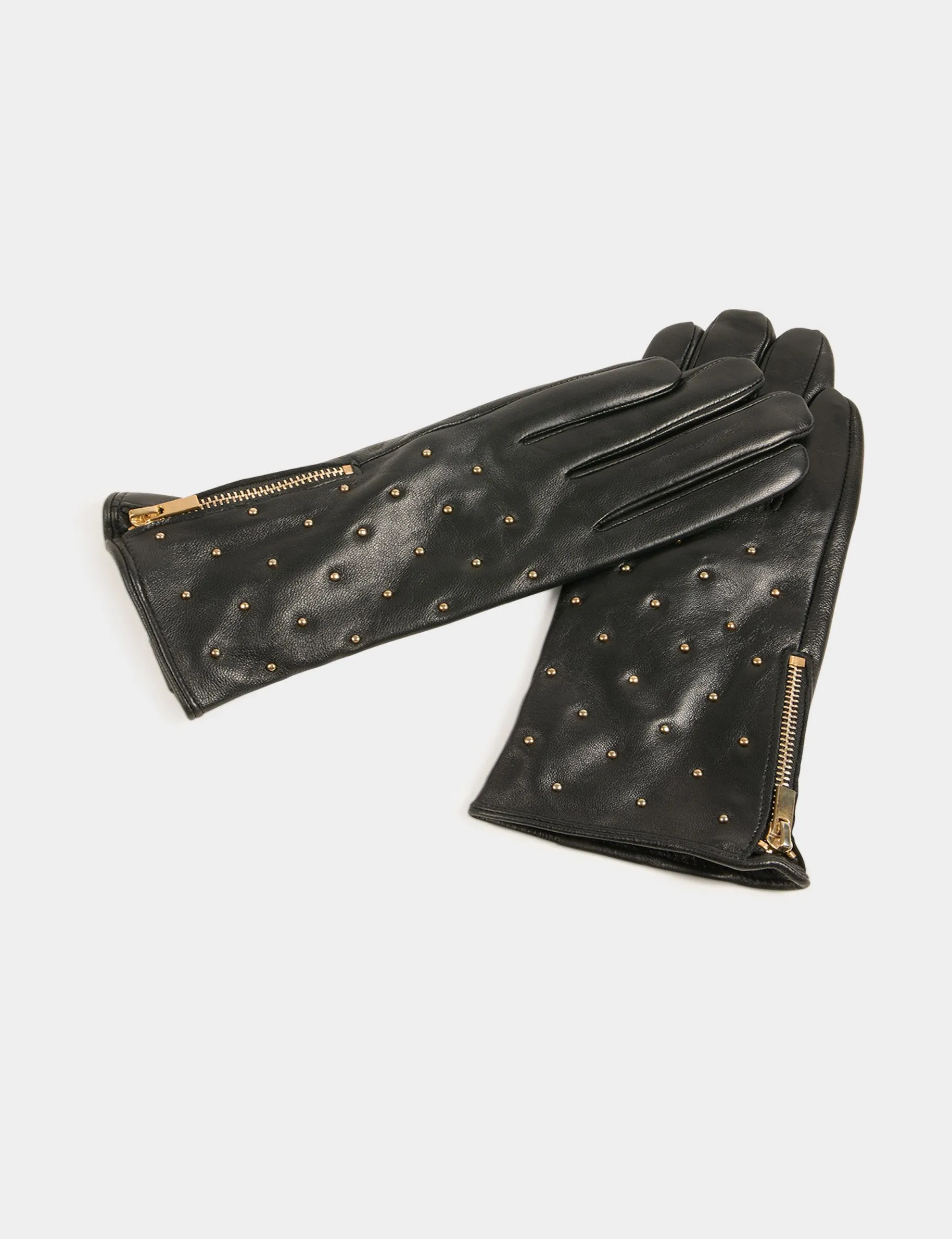 Leather gloves with studs black women